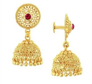 Indian Low Prices Alloy 22K Gold Plated Crystal Rhinestone Flower Design Jhumka Women's Trendy Earrings Sets Party Wholesale - Product Image 2