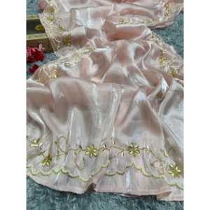 Party Wear Embroidery <b>Fabric</b> Saree with Pearls and Katdana Handwork Elegant Look - Product Image 2