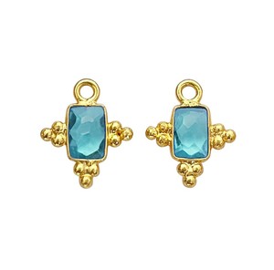 Breloques en topaze bleue et quartz, laiton plaqué or, 5x3 MM, serties de pierres précieuses – Connecteurs rectangulaires en cristal pour la fabrication de bijoux - Product Image 1