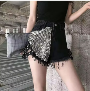 Shorts de Mezclilla de Cintura Alta con Diseño Asimétrico Desgastado, Transpirables, Casuales de Verano para Mujer, Estilo Desgastado Azul Claro - Product Image 3