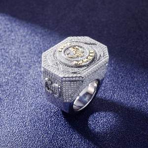 Hexagon <b>Cocktail</b> <b>Ring</b> Mens Stainless Steel Micro Pave Cubic 18K <b>Gold</b> Plated Hiphop Style Daily Wear Jewelry for Sale - Product Image 1