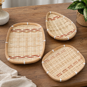 Handmade Bamboo Kitchen Tray Vietnam Wholesale Natural Round Oval Food Serving Plate - Product Image 5
