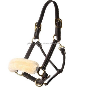 Licou cheval en cuir confortable, rembourrage en vison blanc, licou cheval en cuir véritable, double couture - Product Image 5