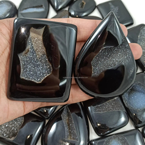 Onyx noir naturel druzy, pierres précieuses en vrac, cabochons de formes variées 20-45mm, pour la fabrication de bijoux de guérison - Product Image 4
