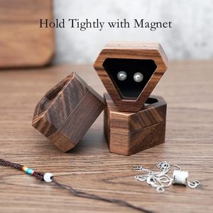 Custom Luxury Walnut Triangle Velvet Small <b>Earring</b> Cufflink Jewelry Storage Wooden Ring <b>Box</b> - Product Image 3
