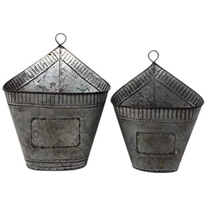 Set of 2 Galvanized Metal <b>Wall</b> Planter Farmhouse Hanging Vases for Indoor Herbs & <b>Flowers</b> <b>Wall</b> Pockets for Home and Garden Decor - Product Image 6