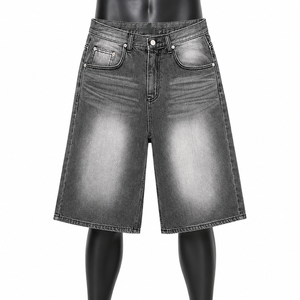 Pantalones Cortos de Mezclilla Negros Vintage para Hombre al por Mayor, 100% Algodón Orgánico, Largura hasta la Rodilla, Estilo Urbano, Ecológicos, Personalizados, Jorts - Product Image 1