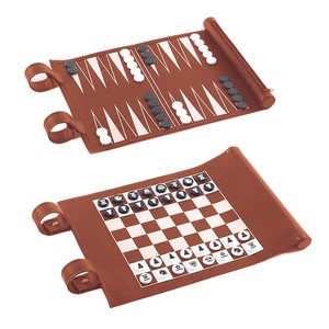 Premium Quality Portable Roll-up PU Leather 2 in 1 Travel <b>Backgammon</b> Checkers Set & Chess Board Game Set Support Custom LOGO - Product Image 1