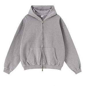 Sudadera con capucha americana vintage 2026 de algodón 100% lavado de alto gramaje con cremallera para hombre - Product Image 1