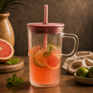Creative Glass Drinking <b>Jar</b> <b>with</b> <b>Lid</b> & Straw Reusable Beverage Tumbler <b>Mason</b> Style Cup for Home Cafe Restaurant Wholesale Price - Product Image 3