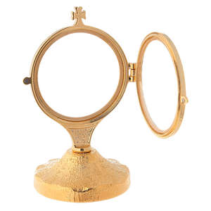 Monstranza Religiosa de Latón con Acabado Dorado, Ostensorio con Cruz Superior, Monstranza para Adoración Eucarística, Culto Católico - Product Image 4