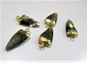 2 pièces - Pendentif breloque en labradorite naturelle en forme de nuget de forme conique / Pendentif à boucle unique en forme de bâtonnet / Breloque connecteur de 20 à 25 mm - Product Image 2