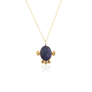 Pendentif tendance en lazurite sculptée, plaqué or 18 carats, en laiton, pour usage quotidien, collier de mode le plus vendu, bijoux de mariage - Product Image 1