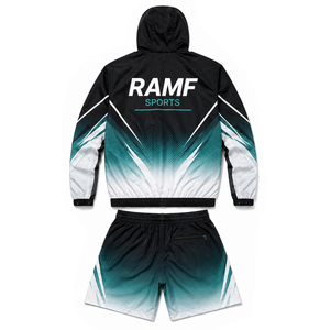 Ensemble deux pièces OEM pour hommes : coupe-vent personnalisé, short et veste demi-zip en nylon - Product Image 4