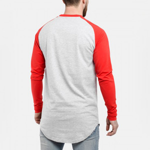 <b>Men's</b> Long Sleeve O-Neck Blank Casual Solid Red Gray Contrast Trim Front Logo Breathable Cotton/Bamboo Fiber <b>T</b>-<b>Shirt</b> - Product Image 4