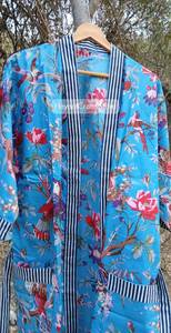 Bata Kimono Larga a Rayas para Mujer, Estampado de Bloques, Manga Larga, 100% Algodón Suave, Ropa de Dormir Casual de Verano con Cierre de Cordón - Product Image 6