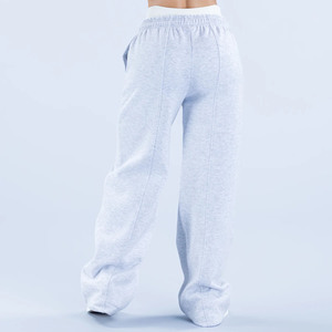 Nouveau design – Pantalon de jogging en molleton gris clair pour femme, taille élastique, coupe droite décontractée, personnalisable avec logo, vente en gros - Product Image 3