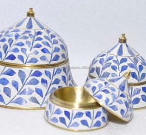 Suri-caja de incrustaciones de hueso para decoración del hogar, baratijas de aspecto de hojas con incrustación de hueso Natural de resina de Color azul, baratija hecha a mano - Product Image 3