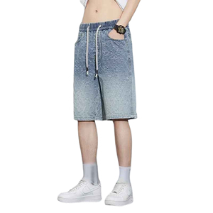 Shorts en jean pour hommes, coupe classique, sur mesure, grande taille, longueur genou, effet usé, style streetwear, vente en gros - Product Image 5