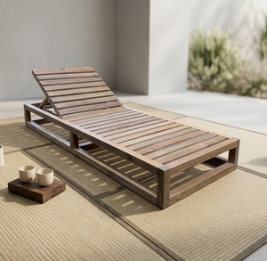 Chaise longue Livia sophistiquée en teck, finition grain naturel exquis, pliable, résistante à l'eau, à larges lattes, pour l'extérieur - Product Image 4