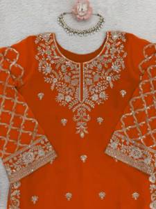 Conjunto de Salwar Kameez de Georgette con Bordado Naranja y Dupatta, Traje Pakistaní para Bodas y Fiestas, Atuendo Étnico para Mujer - Product Image 4