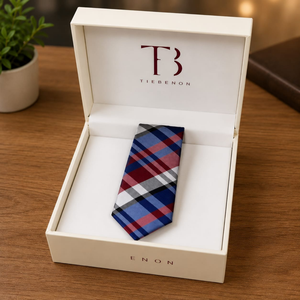 Corbata Premium a Cuadros Rojos y Azules |   Corbata de Diseño Tejida para Hombre, Formal, de Negocios, para Bodas y Fiestas |   Corbata de Hombre de Estilo Elegante para Regalo - Product Image 3