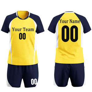 Conjunto de Camiseta de Voleibol Unisex Amarillo Marino, Personalizable con Nombre y Número del Equipo, Sublimada, Transpirable, Sin Mangas, Ajuste Atlético, 100% - Product Image 1
