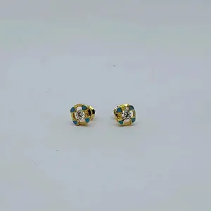 Pendientes de Diseño Cuadrado con Esmalte Azul y Joyería de Diseño Elegante y Clásica en Oro de 22K para Mujer con Centro de Cristal - Product Image 1