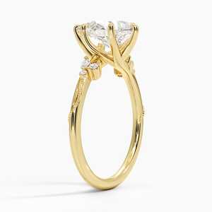 Anillo de compromiso de moissanita con corte de pera Camellia Milgrain, plata 925, chapado en oro de 14K, engaste de bisel, estilo halo oculto, GRA - Product Image 2