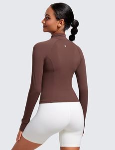 Women's Brown Full Sleeve Shrug <b>Cropped</b> <b>Top</b> Crew Neck Loose Fit Solid Color Breathable Polyester Pullover Sportswear - Product Image 4