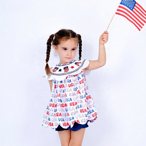 Traje de Baño con Acentos Florales para el 4 de Julio, ODM OEM al por Mayor, Ropa Casual para Niños 100% Algodón, Certificación OEKO-TEX, Resistente al Fuego - Product Image 1
