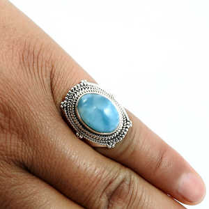 Larimar Gemstone Ring Bohemian Jewelry Crafted From <b>Solid</b> 925 Sterling <b>Silver</b> Vintage Design <b>Solid</b> <b>Silver</b> Ring At Lowest Price - Product Image 3