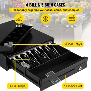 Cassetto Registratore di Cassa da 13 Pollici 12V per Sistema POS, 4 Scomparti Banconote, 5 Scomparti Monete, Vassoio Contanti Rimovibile, 2 Chiavi Incluse, Personalizzabile - Product Image 4