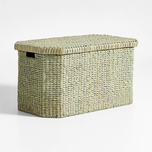 Grand panier de rangement en jacinthe tressé à la main avec couvercle, panier de rangement pour jouets, panier de rangement décoratif écologique pour la maison, élégant et moderne - Product Image 2