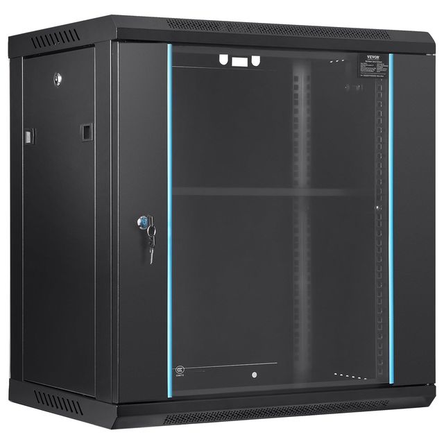 12U Wall-Mounted Network Cabinet with Secure Rack Enclosure 15.5 Depth Supports 200 Lbs Lockable Glass Door 15.5 Depth
