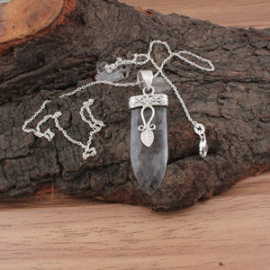 Collier en cristal de zircon clair, argent sterling 925, plaqué platine vintage, bijoux énergétiques de guérison Reiki, cristal pointu authentique - Product Image 5