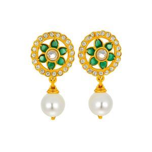 Green Kemp 18K Gold Plated Drop Earrings with Zircon and Pearl - Product Image 1