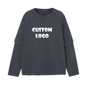 เสื้อยืดแขนยาวผู้ชายรุ่นล่าสุด ผ้าฝ้าย 100% สองชั้น สไตล์สตรีทแวร์ สีเทา ล้างสีแบบแอซิดวอช ลายกราฟิกหนัก ผ้าถัก ล้างสีแบบแอซิดวอช - Product Image 4