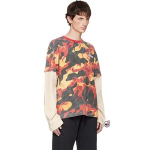 MRI Made Custom Oversized <b>Flame</b> Camouflage Print Long Sleeve T-<b>Shirt</b> O-Neck Contrast Trim Street Style Woven Polyester T-<b>Shirts</b> - Product Image 1