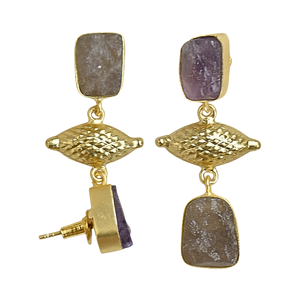 Pendientes colgantes geométricos chapados en oro con piedra de amatista, joyería de estilo bohemio para mujer - Product Image 5