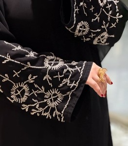 Black Embroidered Hand Work Abaya with Floral Beadwork <b>Long</b> Sleeve Modest <b>Dress</b> <b>for</b> Women Middle East Style abaya de l'aïd - Product Image 1