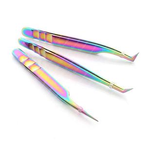 Pinzas profesionales de Extensión de pestañas recubiertas de Color arcoíris de Plasma de alta calidad, pinzas puntiagudas de volumen de pestañas de acero inoxidable - Product Image 1