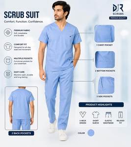 Ensemble de tenue médicale vert olive pour femme : Haut col en V avec poche et pantalon assorti, en tissu mélangé de coton tissé, détection d'aiguilles - Product Image 6