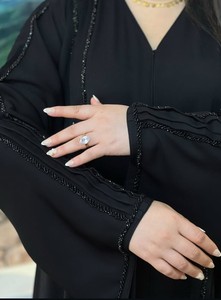 Elegant Black Beaded Abaya <b>Long</b> Sleeve Floor Length Modest <b>Dress</b> <b>For</b> Women Daily Wear All Seasons Middle East Style - Product Image 2