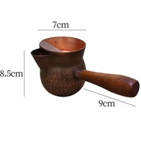 Cafetière turque en cuivre bronze foncé, forme ronde, avec poignée en bois, design traditionnel pour la préparation du café, hauteur 8,5 cm