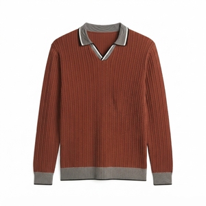 Pull en tricot côtelé pour homme, manches longues, vêtements décontractés d'automne, 100% laine, couleur unie, coupe classique - Product Image 1