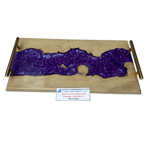 Customized Rectangular <b>Wooden</b> <b>Serving</b> <b>Tray</b> With Epoxy Metal Handles Food Safe Made In Vietnam - Product Image 1