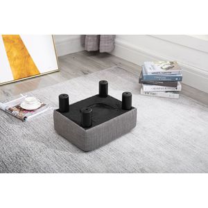 Petit repose-pieds pouf en tissu de lin gris avec pieds en plastique pouf en cube pour le salon - Product Image 4
