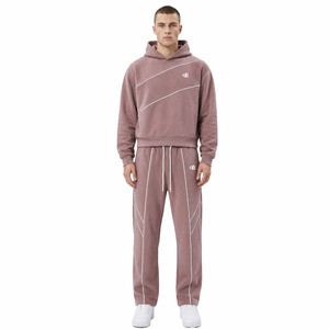 Sweat-shirt rose à capuche coupe ample, pantalon de survêtement décontracté avec passepoil, logo personnalisé, molleton de coton épais, sweats à capuche oversize, coordonné ODM - Product Image 1