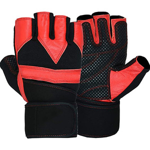 Non-Slip Adjustable Wrist <b>Strap</b> Gym Weight Lifting Training Gloves Unisex Half <b>Finger</b> Fitness Gloves Leather Mesh Breathable - Product Image 1